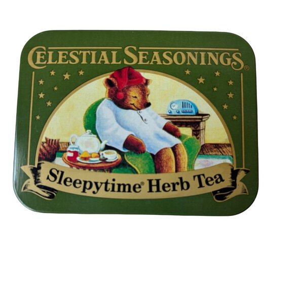 Celestial Seasonings Mini Tea Tin Sleepytime Herb Teddy Bear in Bed Herbal Empty - Picture 1 of 6